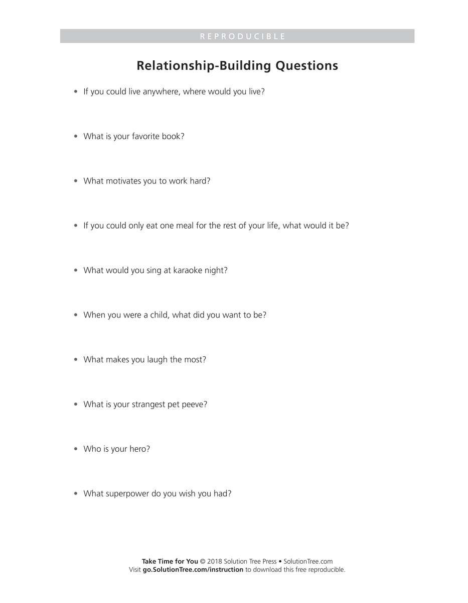 MarzanoResource's tweet photo. Ask these relationship-building questions to your teammates! Forge friendships as you collaborate.

Download free! This book by @THBoogren provides doable wellness and self-assessment activities and reflection questions for teachers and educators.

📎: https://t.co/pFATlLyjNO https://t.co/UpMafLOrfs