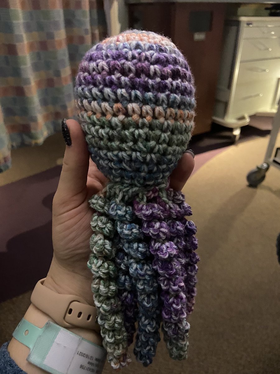 KeeganKorf's tweet photo. omg check out these pics and my note to learn more about the #OctoProject, a sweet thing where a teeny tiny crochet octopus 🐙 can comfort a #preemie. Read more at the link below 👇🏻 I’m dead ☠️ This is Ender’s very own 🐙 

https://t.co/5dopjnzvoF https://t.co/dMqk89MPG6