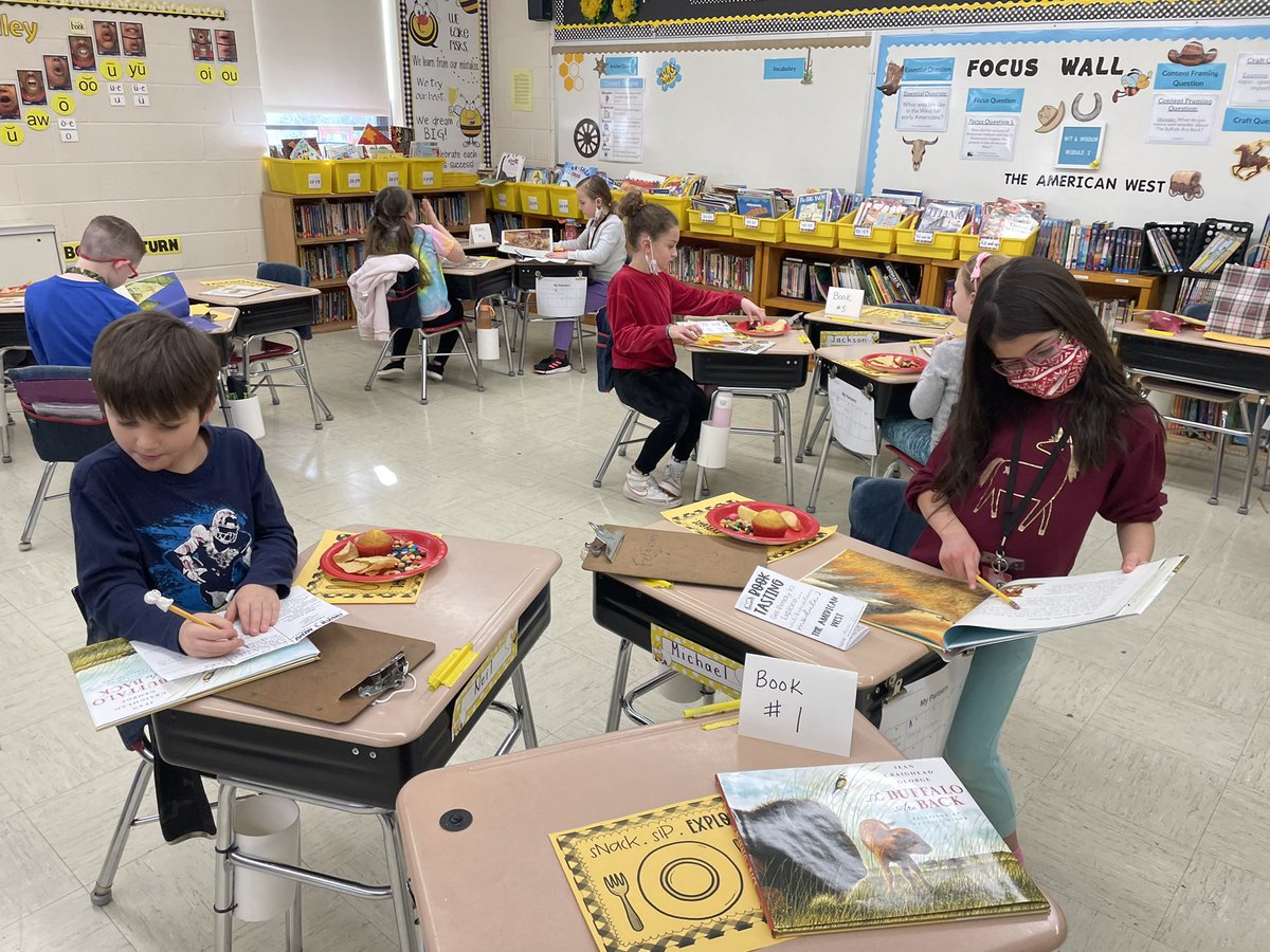 laferguson3's tweet photo. We celebrated the start of @WitWisdomELA Module 2 with a book tasting on the American West along with corn bread, jerky, and other pioneer snacks. @ChardonSchools #laf https://t.co/WKgALcnw3x