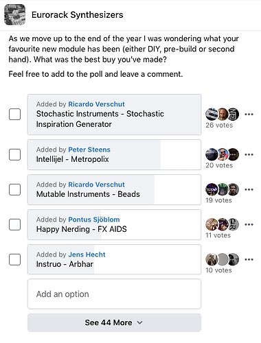 Very, very proud to announce SIG was voted Best Module 2021 in the Facebook Eurorack Synthesizers group! 

Sincerest gratitude to all that voted (&amp; Ricardo for organising)—all amazing modules. An incredible honour to even be among them!

facebook.com/groups/eurorac…

<a href="/dBs_Institute/">dBs Institute</a>