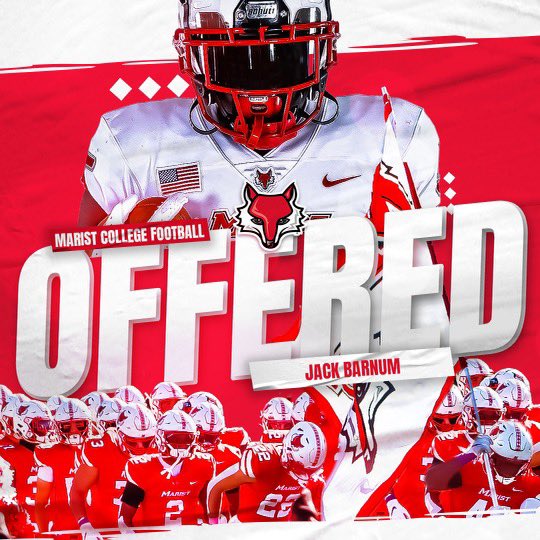jack_barnum's tweet photo. After a great conversation with @Coach_Dembow, I am very excited to have received an offer from Marist College 🔴⚪️! @Marist_Fball @SouthingtonFB @CoachParady https://t.co/YLAPamIND3