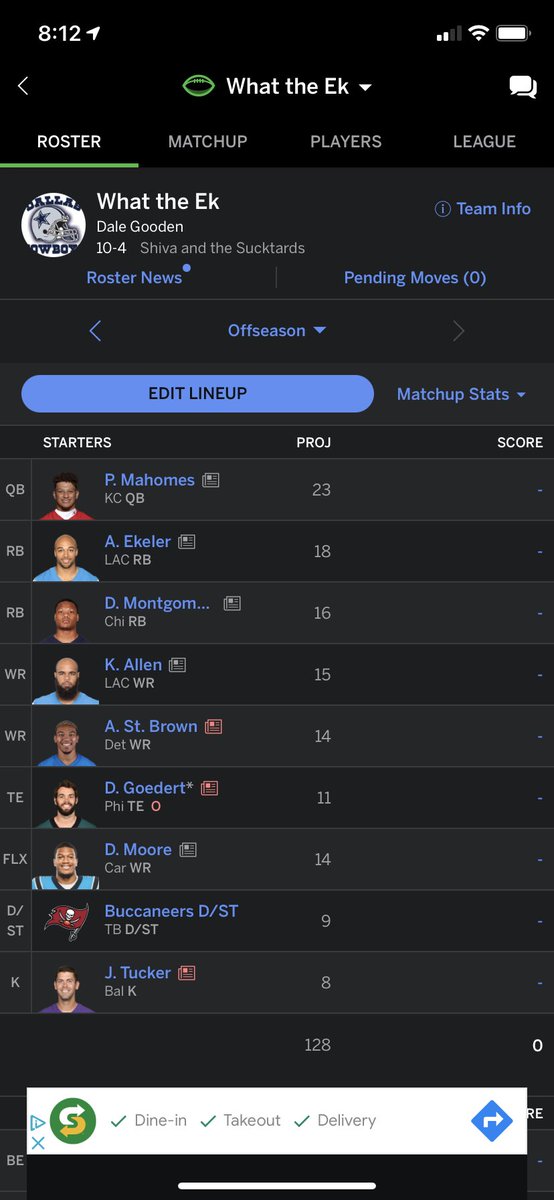 doc2k16's tweet photo. Thanks @AustinEkeler ended up #1 in my fantasy league. You were a big part #2022champ https://t.co/5fCEC8EeYI
