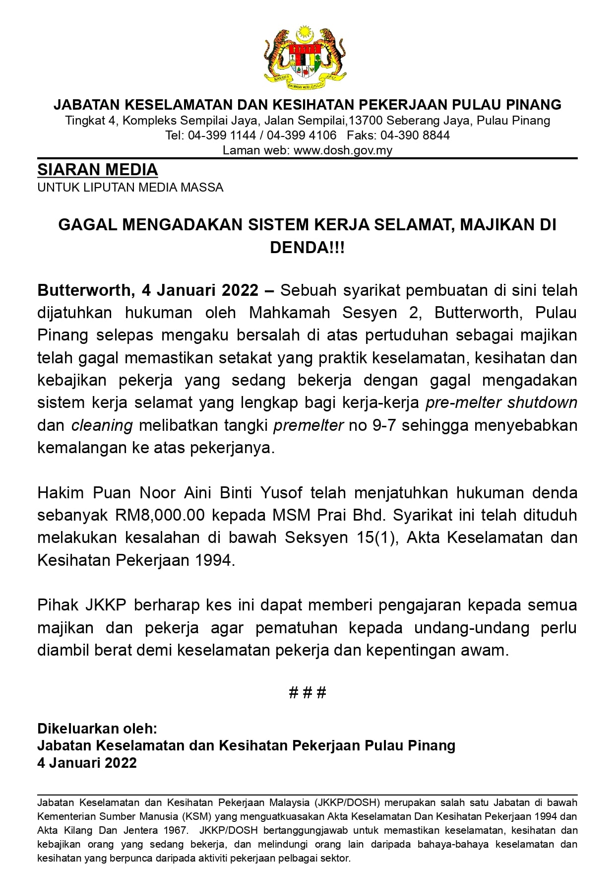 Department of Occupational Safety and Health (@doshmalaysia) / Twitter