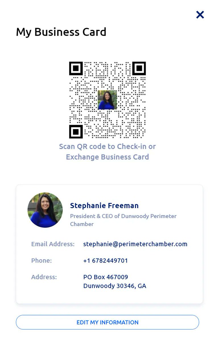 Did you know you can share business cards with the MyGlue App?   You Can!  First make sure your card is up to date via Settings.  Then make sure you have the app downloaded, and scan others’ QR codes at events.