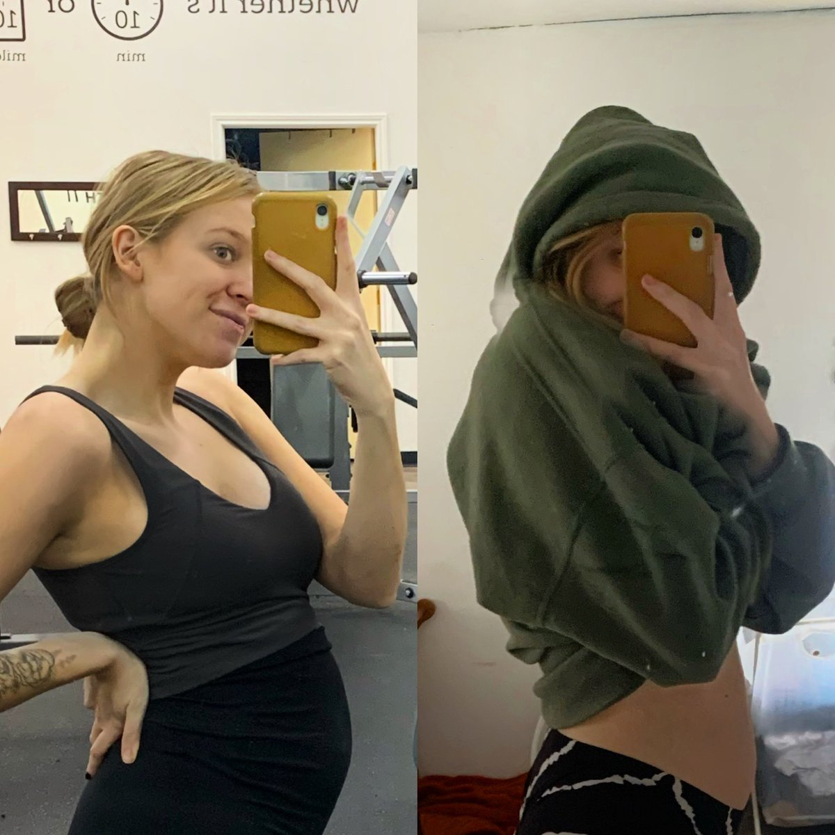 macilakey's tweet photo. How am I 16 weeks pregnant on the left and 18 weeks pregnant on the right? Idk man I just work here https://t.co/AkpuwH1oTD