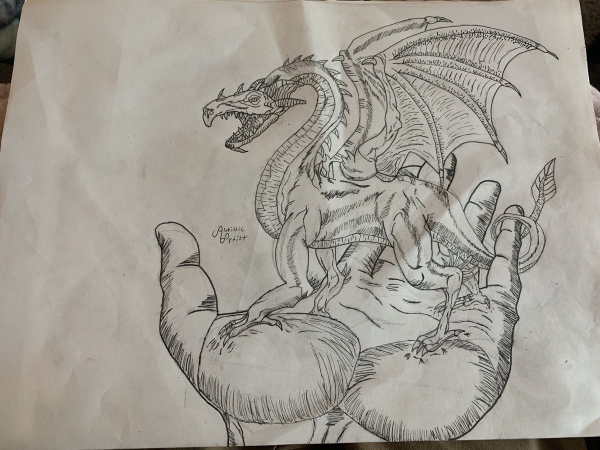 AutisticArtist4's tweet photo. Best hand I’ve ever drawn in my life!

#dragon #hand #sketch #drawing #tinydragon #pen #pencil #art #artist #austicartist https://t.co/DoiLNI2Fkn