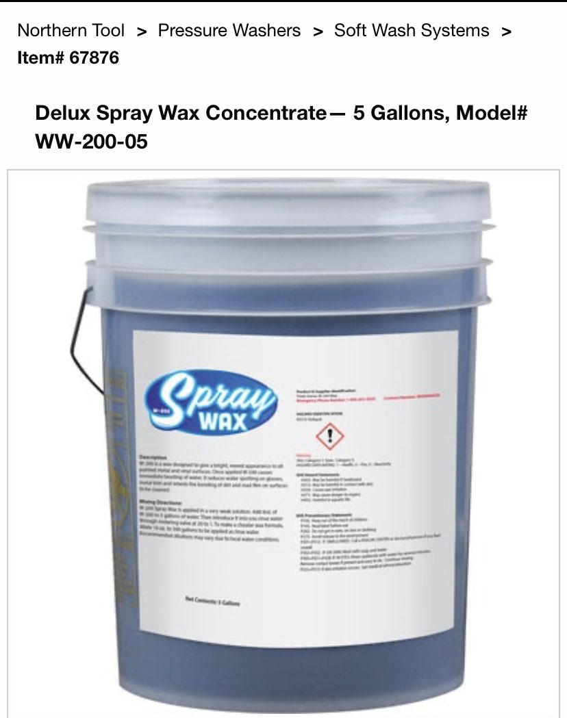 a_siebeneck's tweet photo. @Noggle_Farms We use w-200 Spray Wax from Northern Tool. Dilute it down and spray it right through the steam cleaner. Water beads right away https://t.co/Zr2ArxNClS
