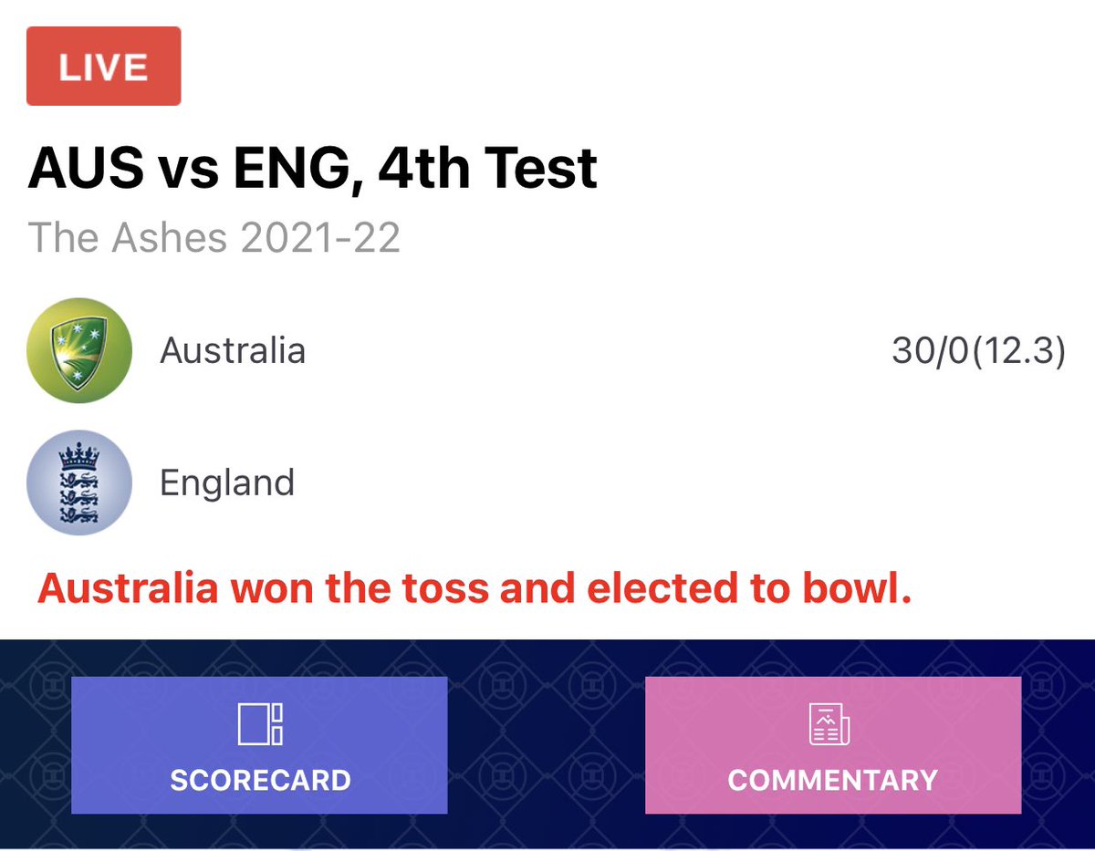 shramraul's tweet photo. Team which won the toss and chose to bowl, can bat only in @willowtv 😂 #cricket #AUSvsENG #Ashes https://t.co/jOw4UWDWdV