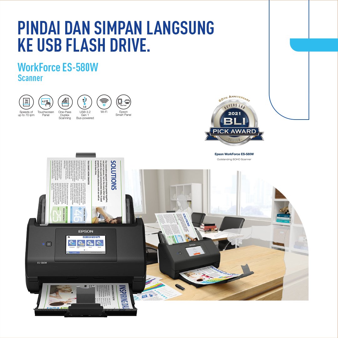 EpsonIndonesia's tweet photo. Tidak salah jika #scanner Epson WorkForce ES-580W ini mendapatkan penghargaan BLI Pack Award 2021 sebagai outstanding SOHO Scanner karena memang scanner ini sangat layak diandalkan.
https://t.co/HY6jadLPME
#EpsonScanners
#BestScanner
#DocumentScanners
#EpsonIndonesia https://t.co/qjGE6bwUDX