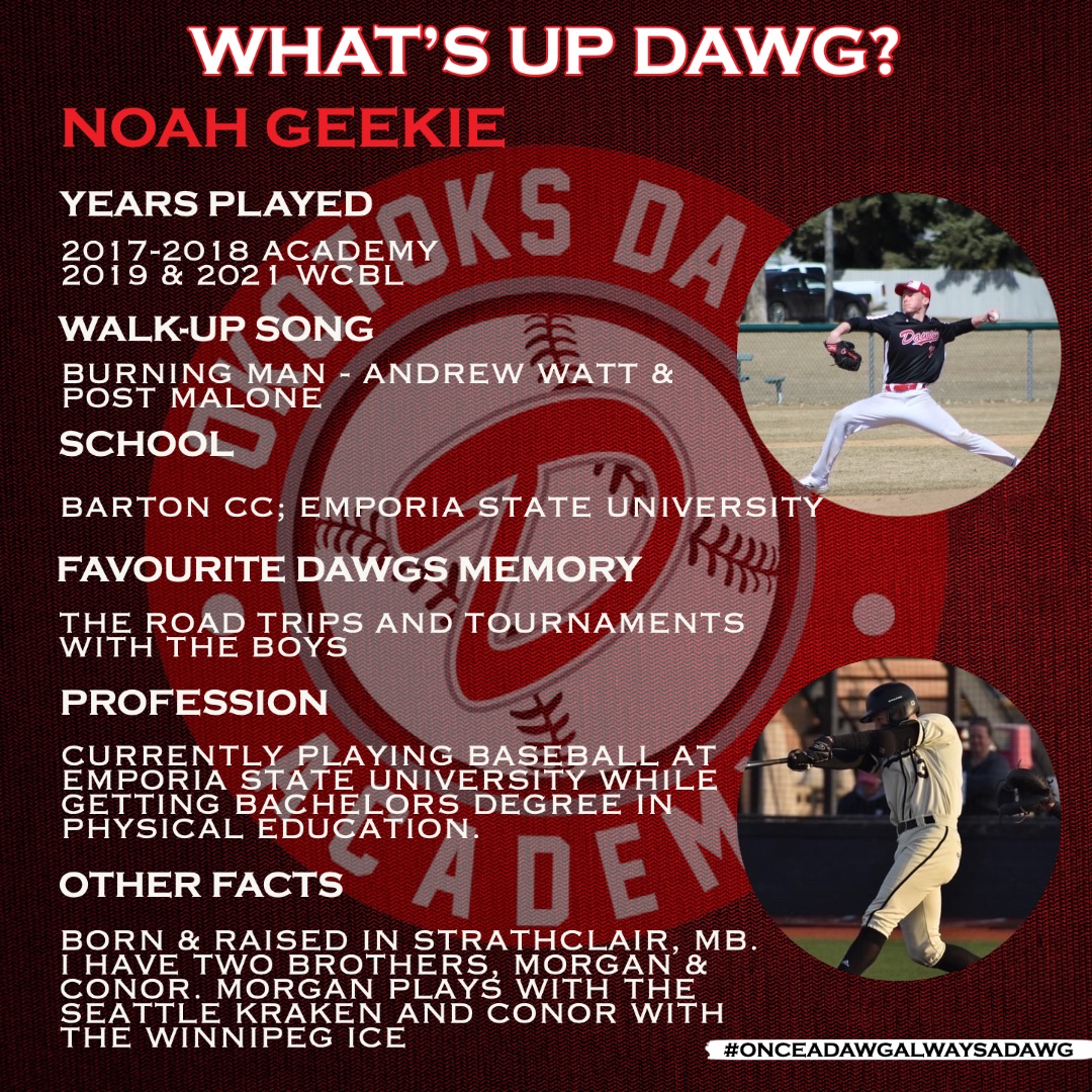 DawgsAcademy's tweet photo. Check out the latest instalment of our “What’s Up Dawg?” featuring Noah Geekie. 

#dawgsbaseball #onceadawgalwaysadawg #whatsupdawg https://t.co/Y6gjD9WSne