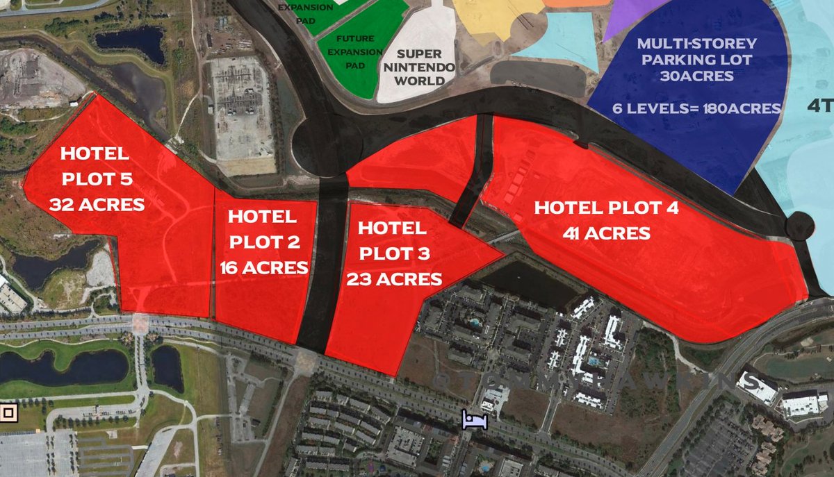  #EpicUniverse As previously mentioned in August tweets, Plot 4 is about the size of of All of Cabana Bay w/ THREE towers. Plot 3 Royal Pacific, Plot 2 around the size of Surfside in, and Hard Rock and it's infrastructure into Plot 5, 12 acres north of plot 3 will be a pond.