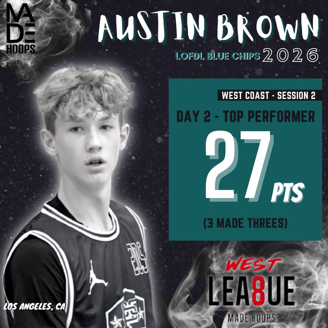 BLUECHIPS2026's tweet photo. 2026 6'5 Guard Austin Brown finished the West Coast - Session 2 in a big way by dropping 2️⃣7️⃣ points on Day 2!
🔥🔥
#LOFDL #BLUECHIPS https://t.co/E0kBZErh7h