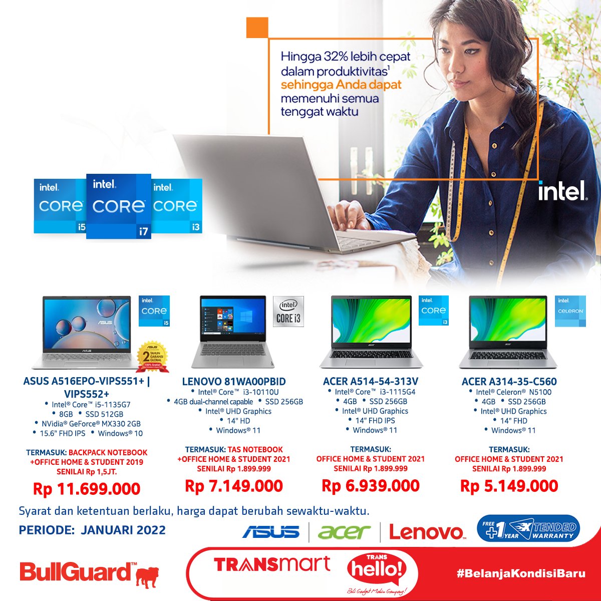 Transmart_IND's tweet photo. Tahun baru, laptop baru? Bisa banget!
Mumpung ada promo laptop dari Trans Hello mulai 5-12 Januari 2022 aja nih! Yuk langsung geser kiri untuk lihat promonya dan #keTransmartAja sekarang juga!
#promotransmart #transmart https://t.co/2QJRyVhIG1