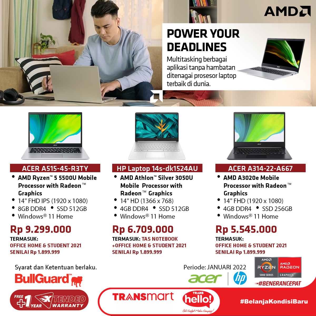 Transmart_IND's tweet photo. Tahun baru, laptop baru? Bisa banget!
Mumpung ada promo laptop dari Trans Hello mulai 5-12 Januari 2022 aja nih! Yuk langsung geser kiri untuk lihat promonya dan #keTransmartAja sekarang juga!
#promotransmart #transmart https://t.co/2QJRyVhIG1