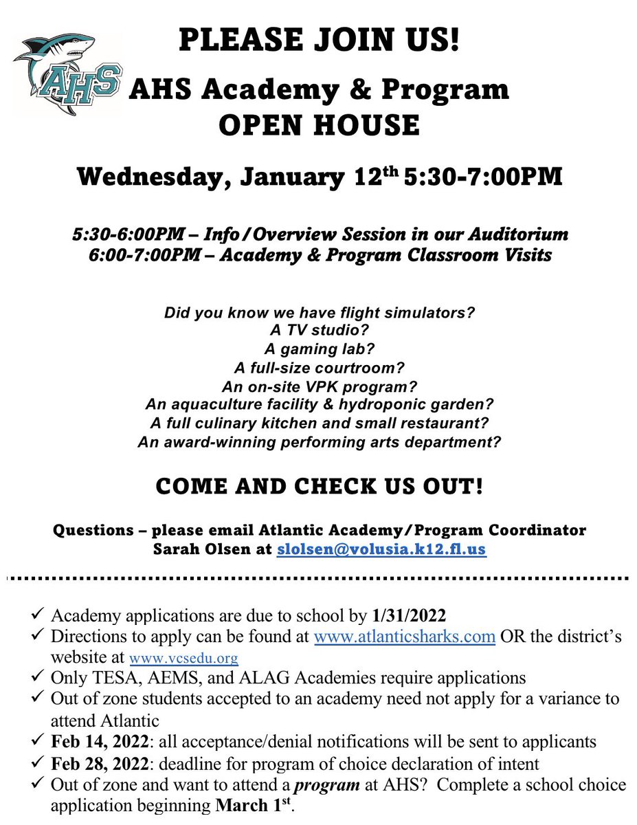 Academy &amp; Program OPEN HOUSE! Come and see what Atlantic has to offer 🙌🏼🦈 #schoolofopportunity #finsWAYup <a href="/SilverSandsMS/">Silver Sands Middle</a> <a href="/cmsspartans1/">Campbell Middle</a> <a href="/creekside_rocks/">Creekside Middle</a> <a href="/HinsonHurrican1/">Hinson Hurricanes</a> <a href="/OBMSbulldogs/">OBMS</a> <a href="/Watson_VCS/">Jason Watson</a>