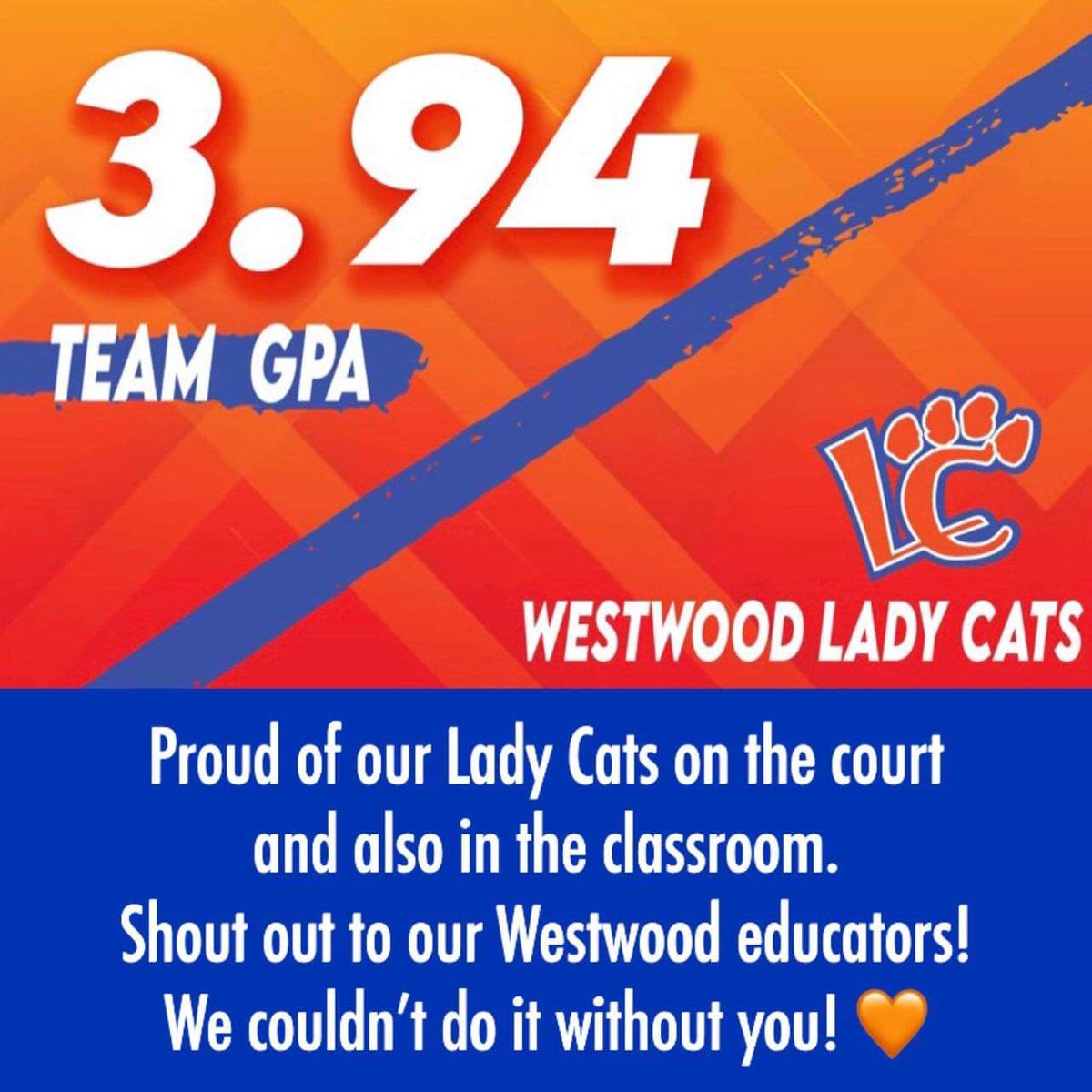 We get it done in the classroom! 👏🏾 
<a href="/WestwoodCats/">Lady Cats Basketball</a> <a href="/walters_amira/">Amira Walters-Smith</a> <a href="/morenay22/">Monique “Mo” Judge</a> <a href="/HoopSeenW/">HoopSeenW</a>