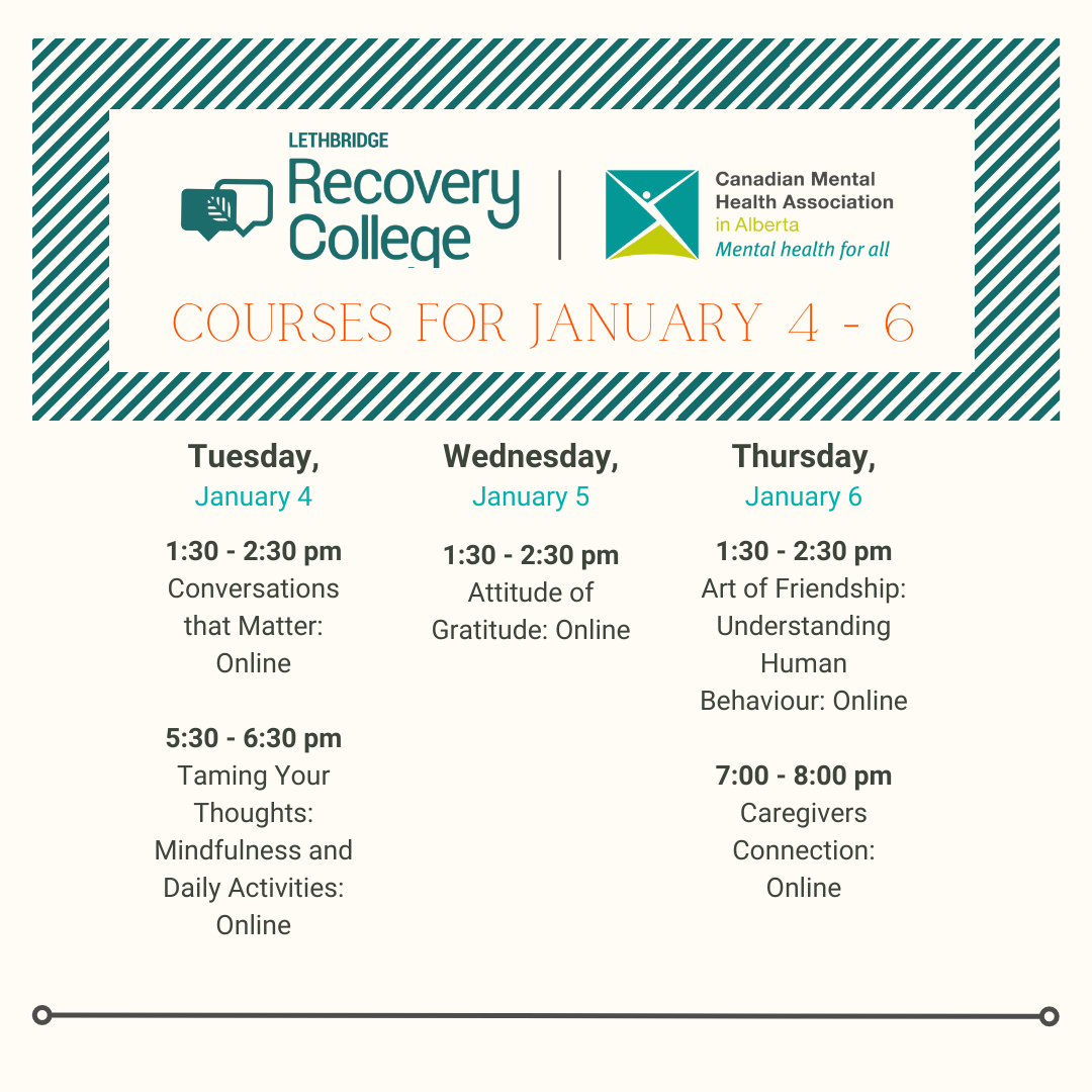 Check out this week's #recoverycollegelethbridge courses!

#mentalhealth #yql #lethbridge
