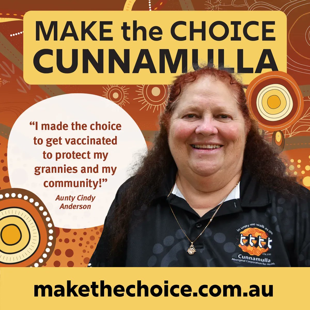 Elder for Mums and Bubs at Cunnamulla Health Centre, Aunty Cindy Anderson has a good-natured message for mob taking a ‘wait and see’ approach to the COVID-19 vaccine.

To read more of Aunty Cindy's story visit: makethechoice.com.au/stories. 

#MaketheChoice #KeepMobSafe