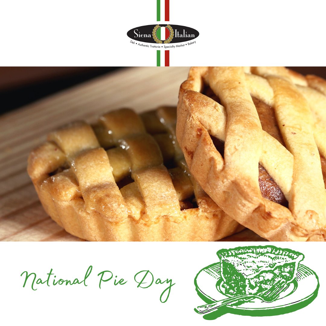 This coming January 23rd, we will celebrate National PIE Day 🥧 ! Fun fact about pie: 🥧 The oldest known pie recipe for a rye-crusted goat’s cheese and honey pie in ancient Rome about 2,000 years ago. 

#siena #italianrestaurant #pieday
