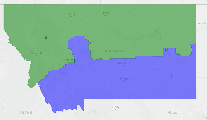 lad_map's tweet image. Here is a map of Montana that would serve as a Republican gerrymander. Both districts match the partisanship of the state as a whole and would be very challenging for Democrats to win. 
#ElectionTwitter