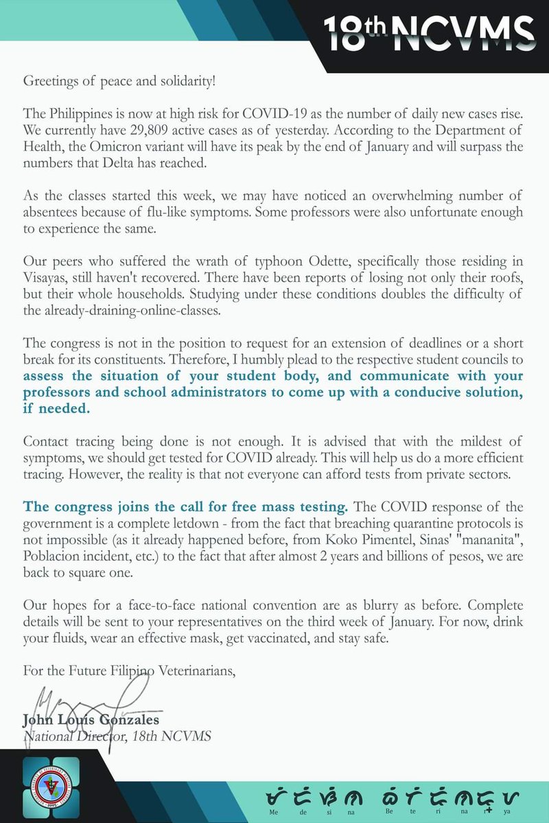 18thNCVMS's tweet image. [𝙑𝙚𝙩𝙎𝙥𝙚𝙖𝙠𝙨] An Open Letter to the NCVMS Member Councils

#FreeMassTesting