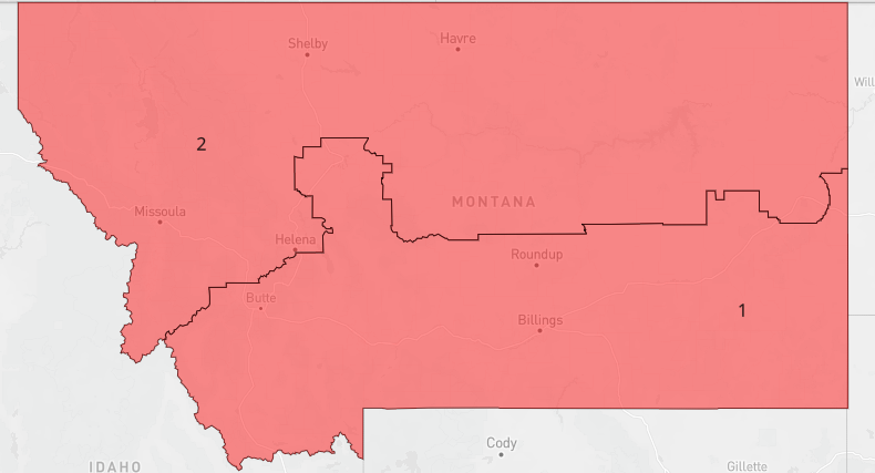 lad_map's tweet image. Here is a map of Montana that would serve as a Republican gerrymander. Both districts match the partisanship of the state as a whole and would be very challenging for Democrats to win. 
#ElectionTwitter