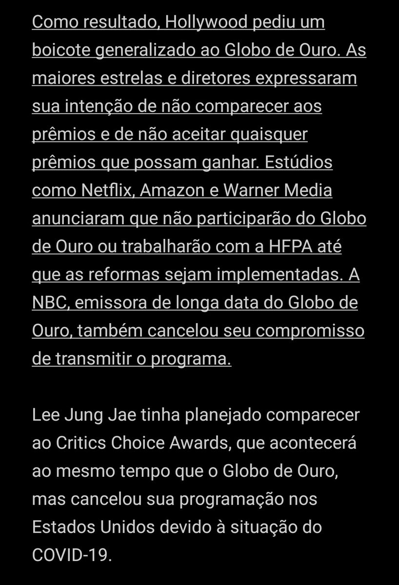 DramalandNew's tweet photo. [📢] 05.01.22 | Apesar de ter sido indicado na categoria de 'Melhor Ator' no Golden Globe, #LeeJunJae não comparecerá à cerimônia devido ao boicote que Hollywood fez a premiação devido a falta de diversidade entre os membros votantes e por conta do Covid19.

Tradução completa 👇🏽 https://t.co/GKI0SK7wrC