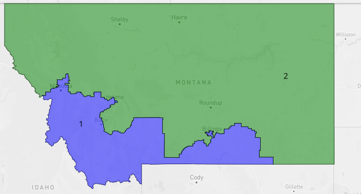 lad_map's tweet image. Below is a purely hypothetical democratic gerrymander of Montana. It connects all of the major cities in Montana expect for Great Falls. Biden won it by a point and another democrat like Steve Bullock shouldn't have trouble winning it in a neutral year.  #ElectionTwitter
