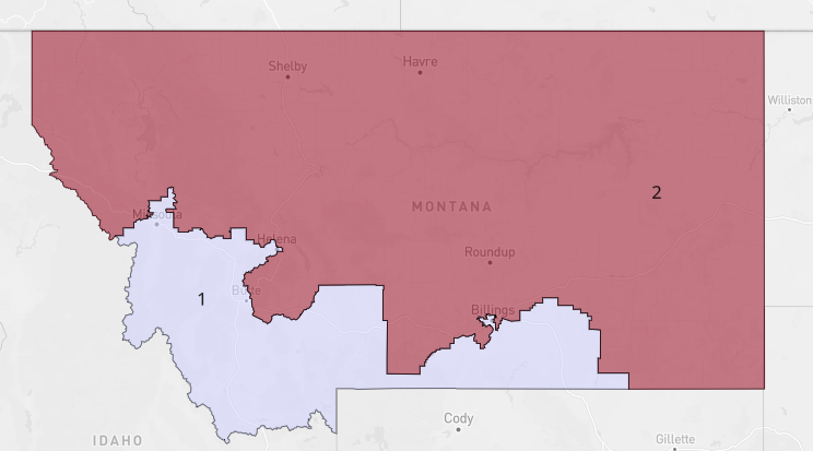 lad_map's tweet image. Below is a purely hypothetical democratic gerrymander of Montana. It connects all of the major cities in Montana expect for Great Falls. Biden won it by a point and another democrat like Steve Bullock shouldn't have trouble winning it in a neutral year.  #ElectionTwitter