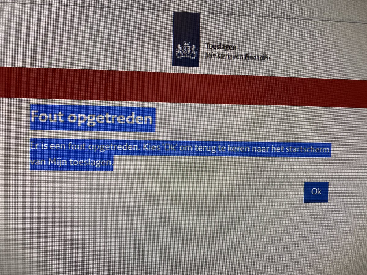 Hallo mensen van de <a href="/Belastingdienst/">Belastingdienst</a>. Iedere keer als ik inlog bij #mijntoeslagen krijg ik deze melding (en niet alleen vandaag). Is er iets mis met de site of is er iets anders aan de hand? 🤷‍♂️