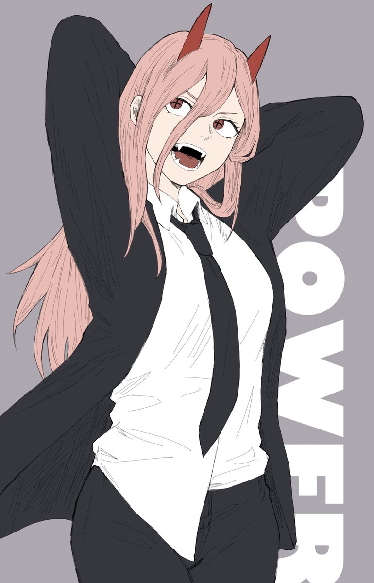 power (chainsaw man) 1girl necktie solo horns long hair cross-shaped pupils pink hair  illustration images