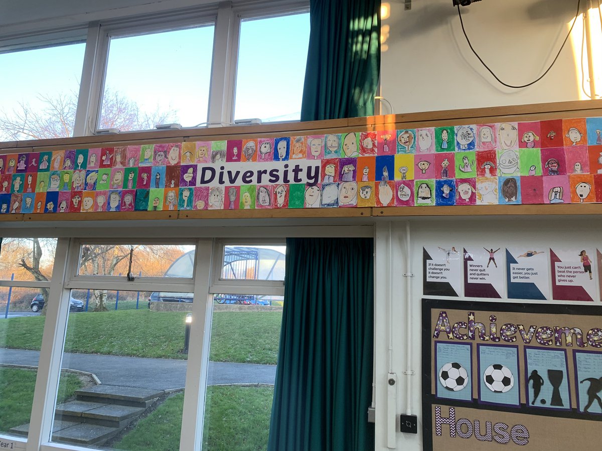 NewlaithesPS's tweet photo. Our brilliant banners created during #BigDrawDay are now up in the hall to celebrate our curriculum drivers: Democracy, Environment. Community, Diversity. These pictures don’t do them justice-they are fabulous. Thanks to all the staff involved with putting them together! https://t.co/Dr1fXHvvbz