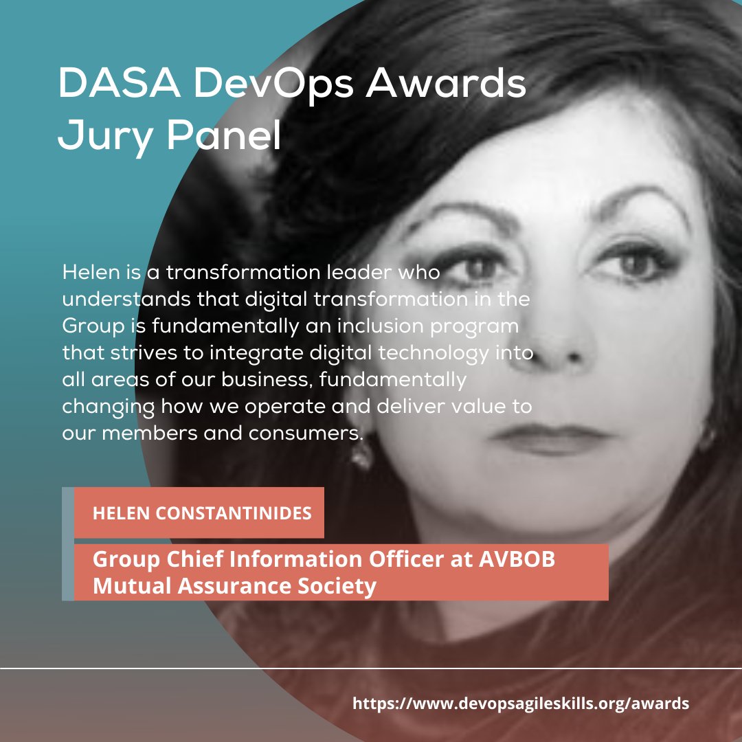 dasa_org's tweet photo. Helen Constantinides is a transformation leader who understands that digital transformation in the Group is fundamentally an inclusion program that strives to integrate digital technology into all areas of our business.
https://t.co/hWgCE0hvsu
#DevOpsAwards #Jurypanel #DASA https://t.co/PBmOahl9wX