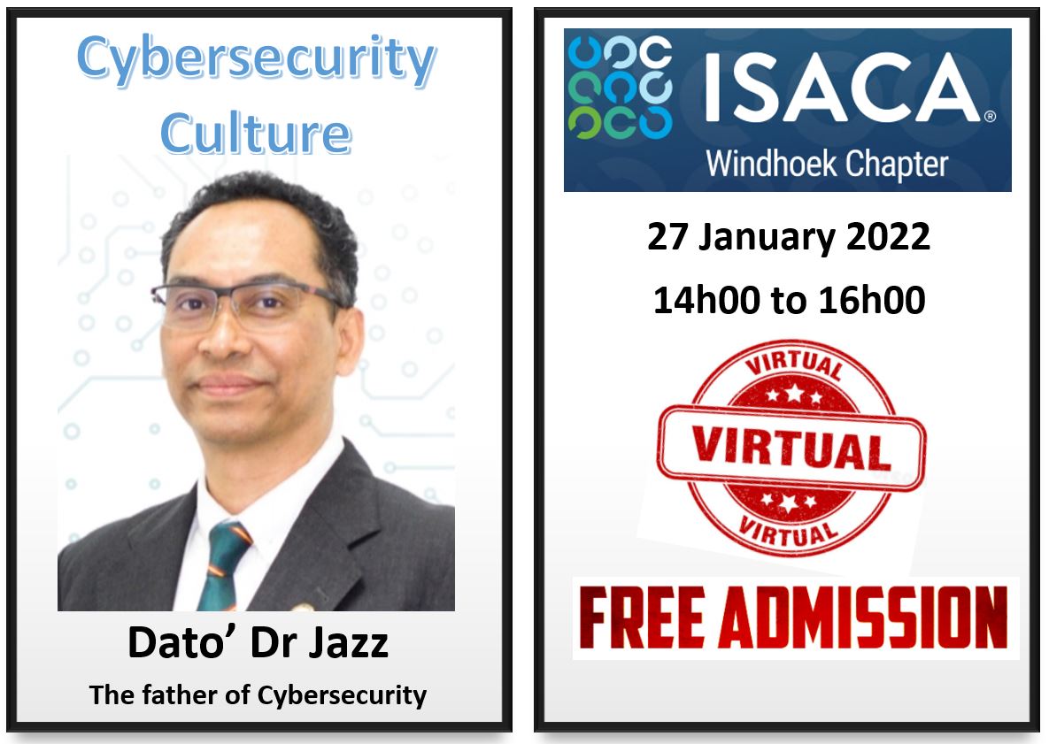 marilizevs's tweet image. #Cybersecurity #Culture
Join us on 27 January 2022 for insights provided by Dr Jazz, the father of cybersecurity.
