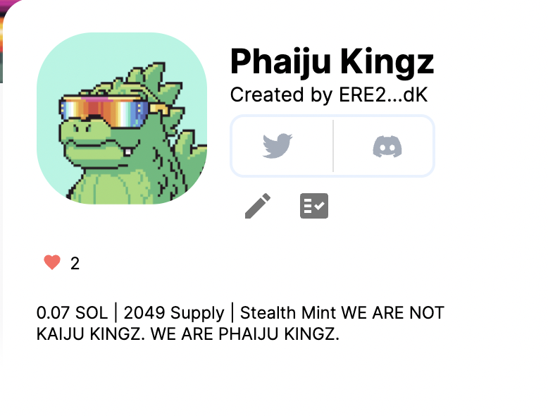 PhaijuKingz's tweet photo. 🎁 GIVEAWAY 🎁

We are giving away 3x free Phaijus!!

To enter all you have to do is:

- Go onto our listing and give us a heart
https://t.co/Zx8abKK9H1

- Like + Retweet ♥️♻️

#kaijukingz #bayc #NFTGiveaway  #SolanaNFT  #NFTdrop #mintingnow #Minting #solanamint #NFTMintAlert https://t.co/gYDAduDBG8