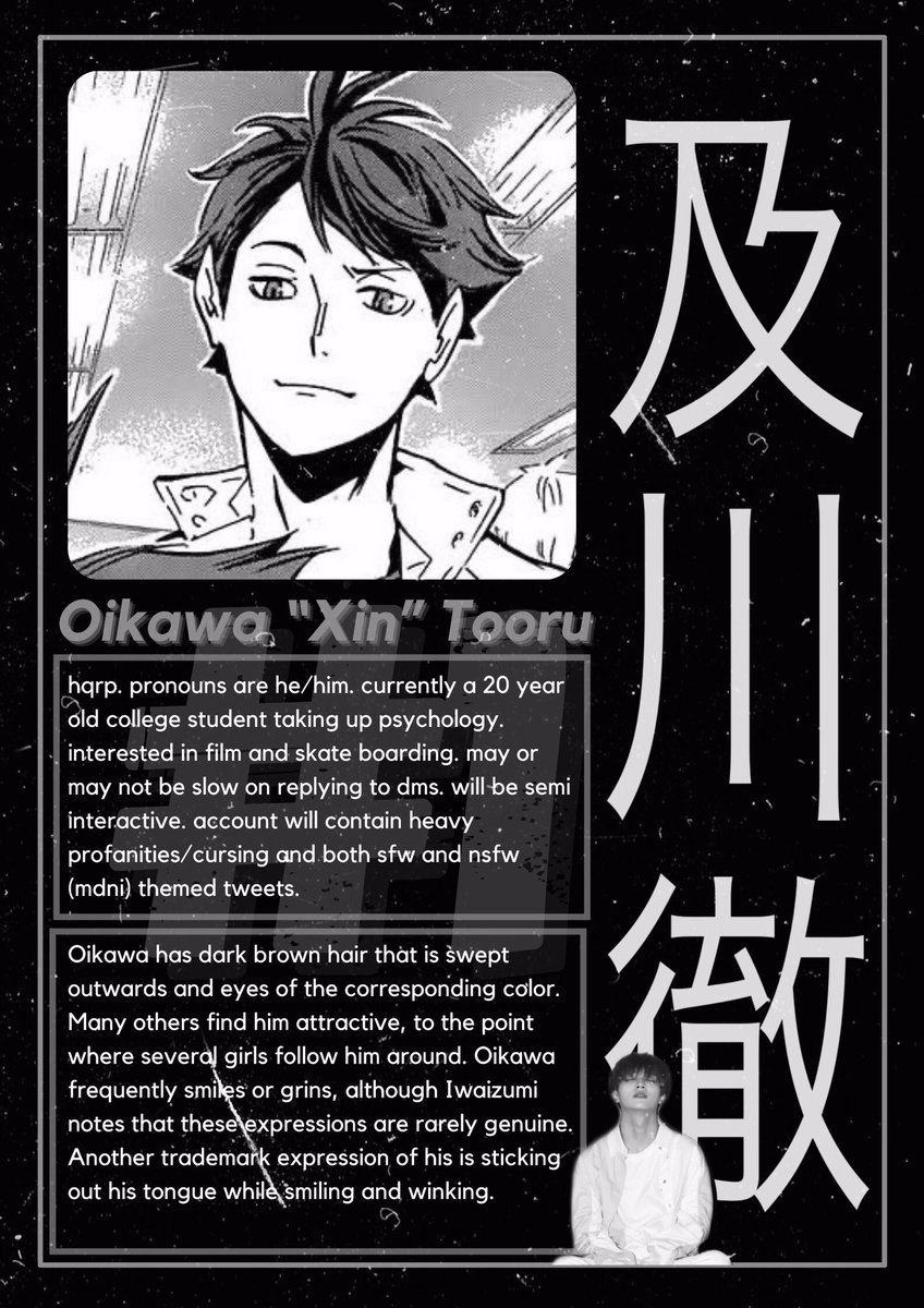 nakapeacesign's tweet photo. ㅤ

 oikawa “xin” tooru. reopened. 
 not new to #hqrp. currently 
 looking for new and interactive
 mutuals. like/rts are appreciated.

ㅤ https://t.co/1wn7M5LLqi