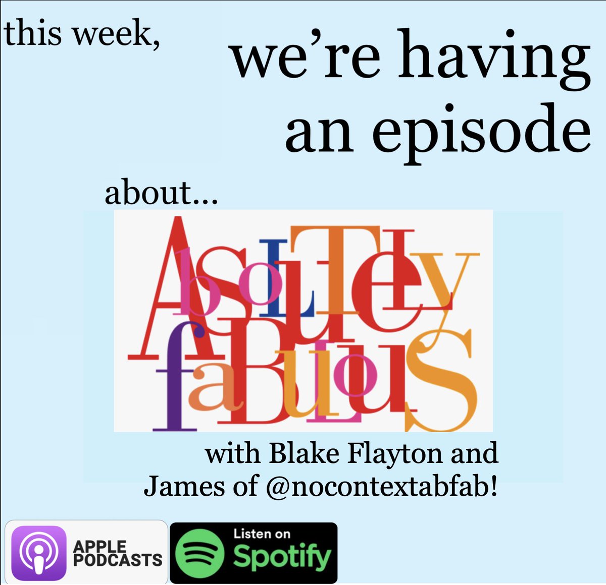 CHEERS SWEETIE DARLINGS because We’re Having an Episode has gone international! UK-based James of the Instagram account <a href="/nocontextabfab/">out of context ab fab</a> joins fellow Absolutely Fabulous lovers Ellie &amp; <a href="/blakeflayton/">Blake Flayton</a> and it's a gorgeous time.
Listen here: linktr.ee/werehavinganep…