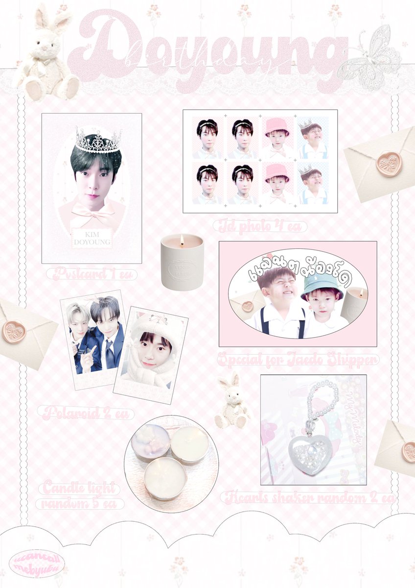 cutiejiby's tweet photo. 𝒦𝒾𝓃𝒹𝓁𝓎 𝓇𝑒𝓉𝓌𝑒𝑒𝓉 🐰🍨
Giveaway Doyoung birthday ( 10 set )
♡ Postcard 1 ea
♡ id photo 4 ea 
♡ Polaroid 2 ea
Random ㅡ candle light 5 ea , heart shaker 2 ea
ㅡ Shipping 40 bath ( Form 30/01 , 20.00 )
ใครสนใจฝากรีหรือเฟบไว้ให้หน่อยนะคะ 

 #happydoyoungday #ตลาดนัดnct https://t.co/GaWfruJv7W