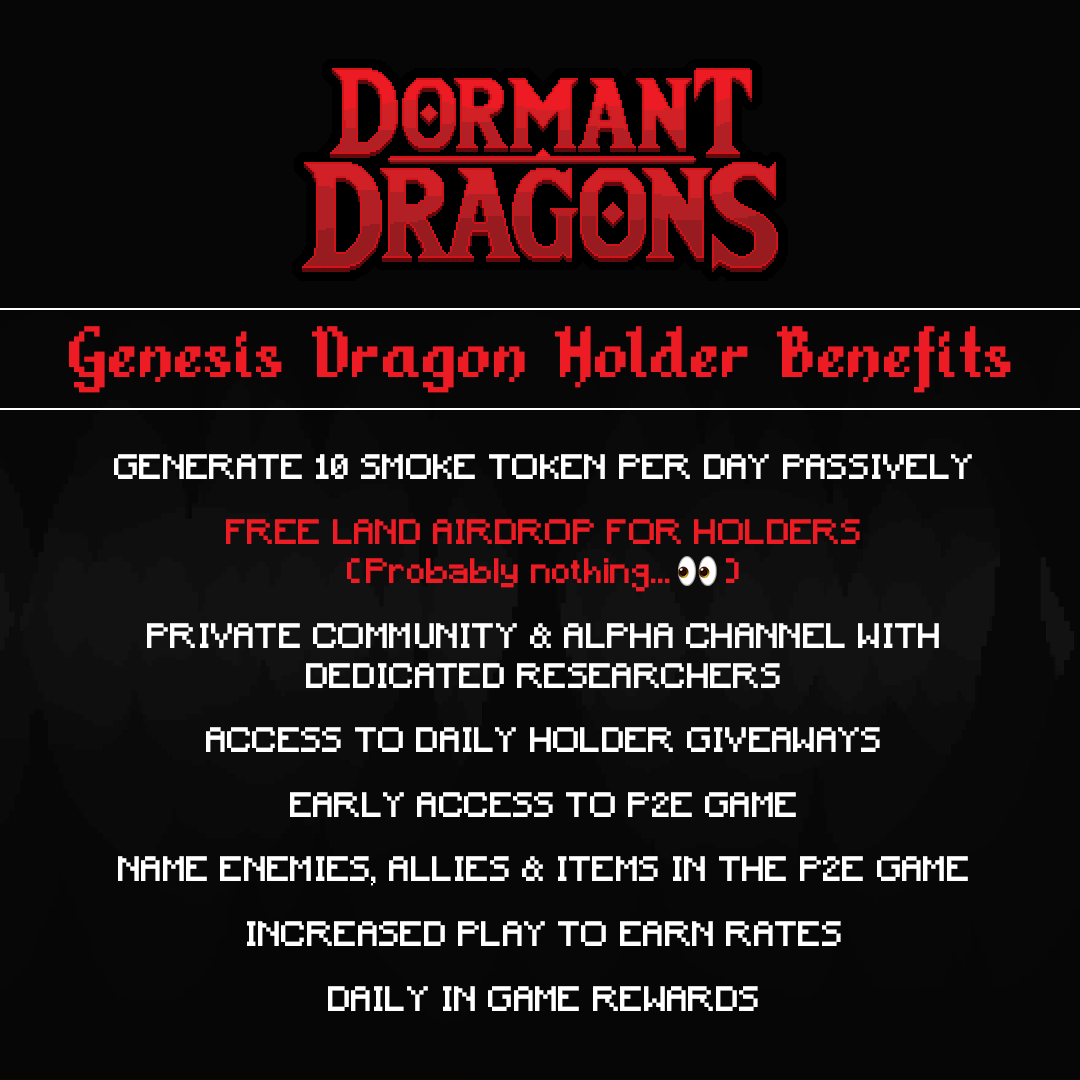 Check out the GENESIS HOLDER BENEFITS 😤📈

We have also made a slight change to one of the benefits... 🐉

#NFTs #NFTGiveaway #cryptocurrency #Cryptogaming