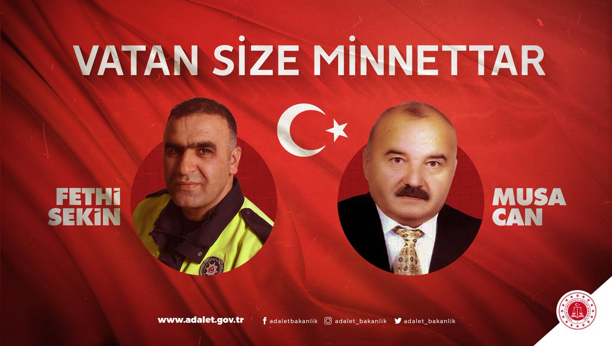 adalet_bakanlik's tweet photo. 5 Ocak 2017’de İzmir Adliyesine yönelik terör saldırısında şehit olan Polis Memuru Fethi Sekin'i ve Adliye personelimiz Musa Can'ı saygı ve rahmetle anıyoruz. https://t.co/jIpx0QhpVl