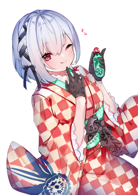 振袖、レトロなお菓子みたいな色合いですごい可愛いんだよな……という絵
編み込みボブカットも極めて天才的

#はかせレポート 