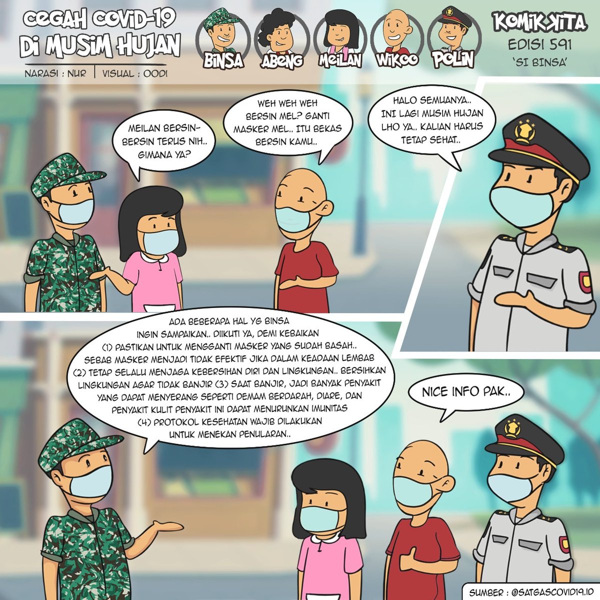 Selamat siang🥰 

Di lokasi Bisa bertugas sedang rintik hujan. Di tempat kamu bagaimana? Jaga iman dan imun ya sobat🇲🇨

#KomikKita #SiBinsa #P5TNI #MasTagar #StopCovid19