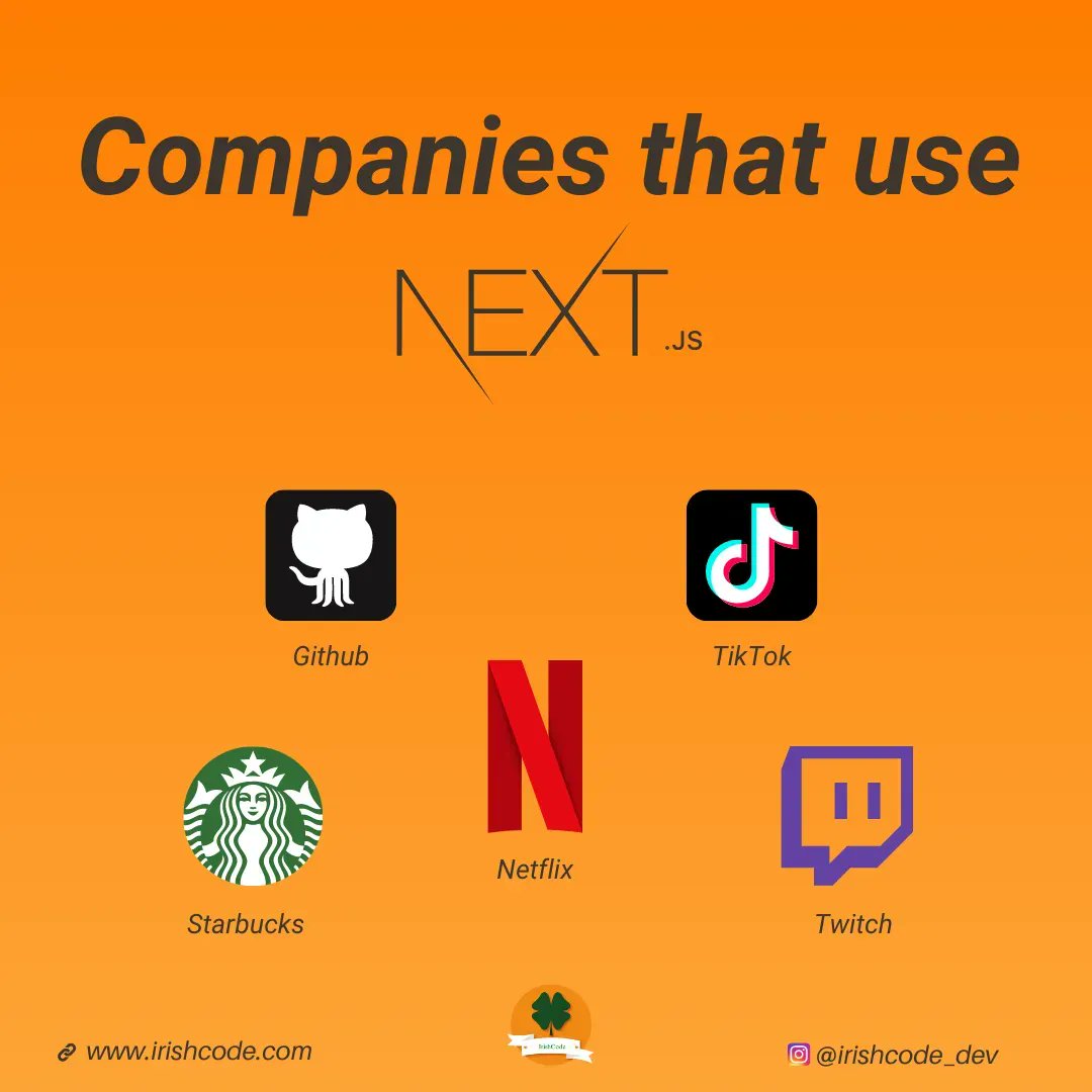 irishcode_dev's tweet image. Check out these companies that already make use of Next.js!Why should you too?
Scroll a few posts back to read all about the benefits of using Next.js.
In code we trust 🍀
Follow @iricode_dev to see more content!
#nextjs #reactjs #webdevelopment