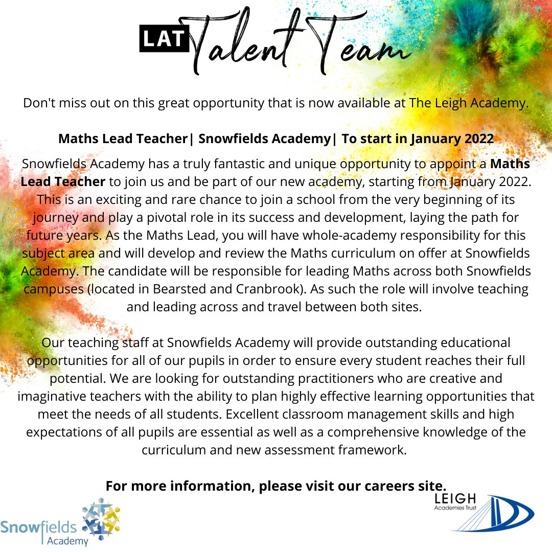 lat_careers's tweet image. For more information and to apply : bit.ly/3qOHux9

#MathsLead #Teacher #Bearsted #Cranbrook #LATLife #LATCareers