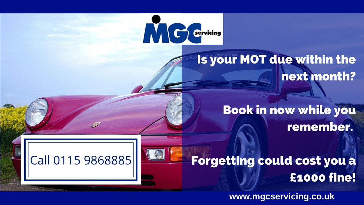 MGCServicing1's tweet photo. Is your MOT due in January? We can provide MOTs for all makes and models. Ring us on 0115 9868885 to book. #Nottingham https://t.co/F9vL85lldT