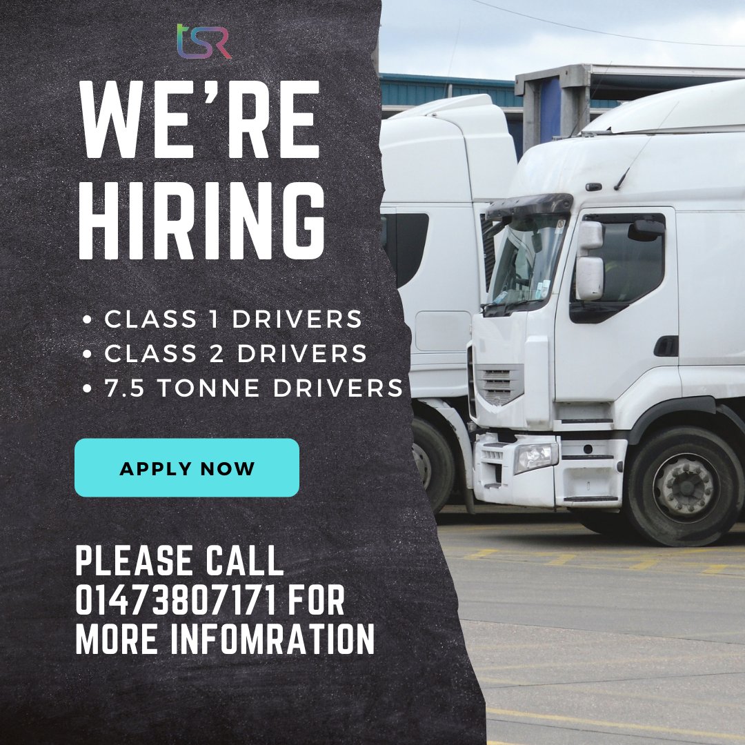 IpswichTsr's tweet photo. Are you looking for a new driving role?
TSR Ipswich have a great opportunities available across Norfolk and Suffolk
Various Class 1, 2 &amp; 7.5 Tonne work available
Class 1 rates from £15 per hour
For more information please call 01473807171, email conall@tsrecruitment.co.uk
#ukjobs https://t.co/LAW3hHqTEK