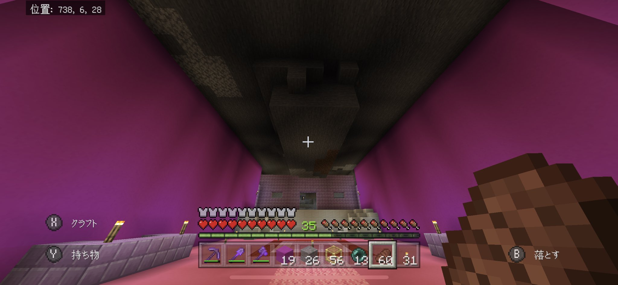 Minecraft Ani M2 今夜の作業 カラー イメージに合う色を探して壁を何度か変えてました 紫だと濃すぎてプルプァだと素材集めが大変 赤紫を試してみたところ紫よりは良い感じになった気がするので とりあえず壁は赤紫で良さそうかな マインクラフト