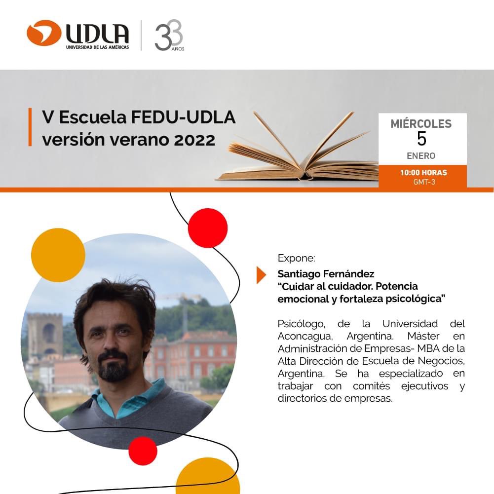 AnaHenriquez's tweet photo. Iniciamos Escuela @FeduUdla verano 2022. expone Santiago Fernández CUIDAR AL CUIDADOR. Excelente ✅✅✅ como hacerse cargo de las emociones? @UDLA_CL https://t.co/Ho6a4HJDPP