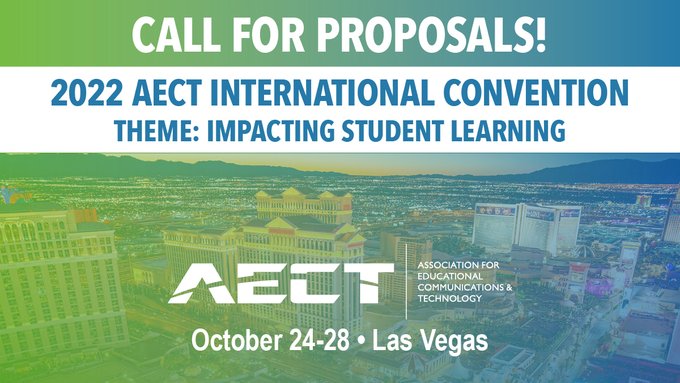 Proposal submission for the #AECT22 convention opens today! This year’s theme: “Impacting Student Learning.” Choose either face-to-face or remote presentation format. Proposals are due February 21. Details: bit.ly/AECT22call