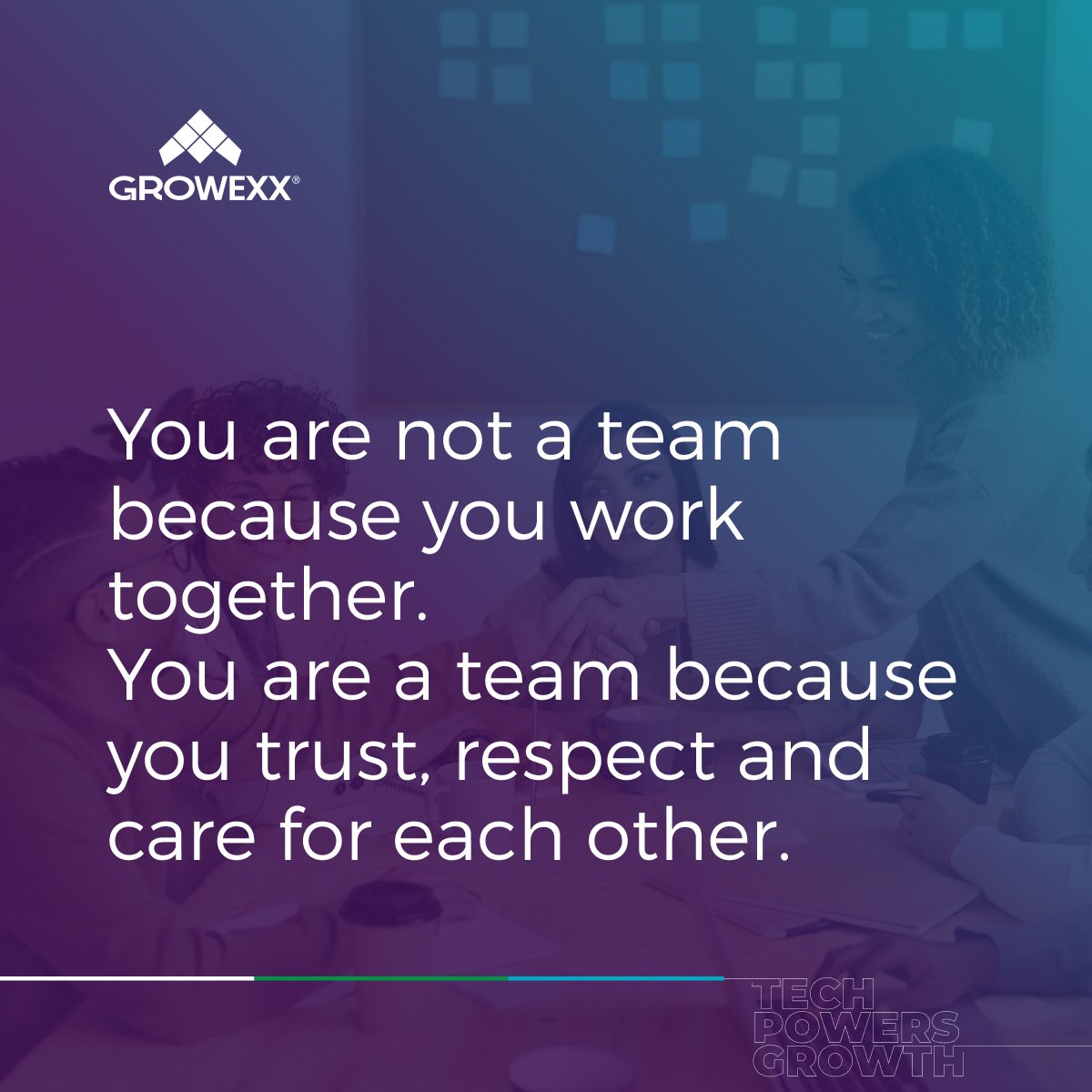 grow_exx's tweet photo. You are not a team because you work together. You are a team because you trust, respect and care for each other.
- @ValaAfshar
#wednesdaywisdom
#teambonding #teambuilding #work #respect
#TechPowersGrowth #GrowExx https://t.co/yc7ewC3J9W